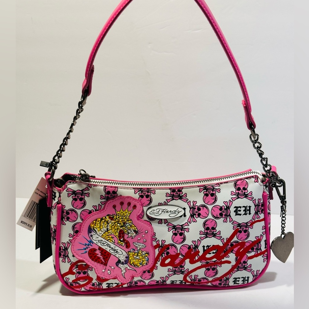 Ed Hardy Pink Graphic Shoulder Bag